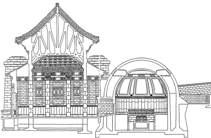 Fig.1. Lü Yanzhi, Design for Ceremonial Hall and Mortuary Chamber of Sun Yat-sen Mausoleum, Nanjing, 1925. From Feng’an shilu, Nanjing, 1928.