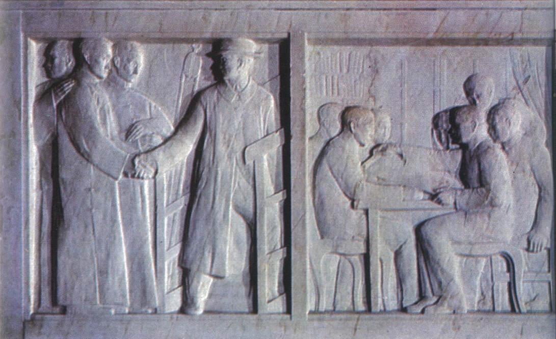 Fig.18. Paul Landowski. Left: Sun Yat-sen Going Abroad and Spreading Revolution; right: Making Propaganda, side of pedestal for seated statue of Sun Yat-sen, Sun Yat-sen Mausoleum, 1930. From Yao and Gu, Sun Yat-sen Mausoleum, 48.
