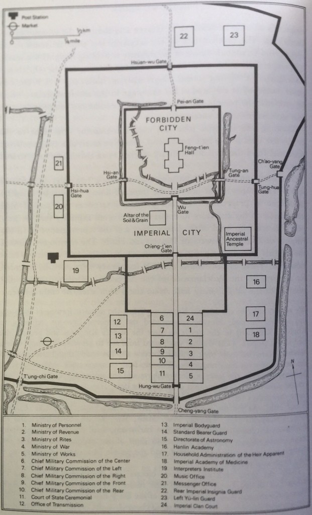 City plan of Nanking. From The Cambridge History of China: The Ming Dynasty, p.110